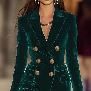 Velvet Double-Breasted Blazer Dress | New Mini Cotton Bodycon Dress